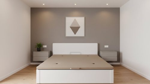 Canapé abatible blanco CHESTIA con tapa tapizada en dormitorio moderno