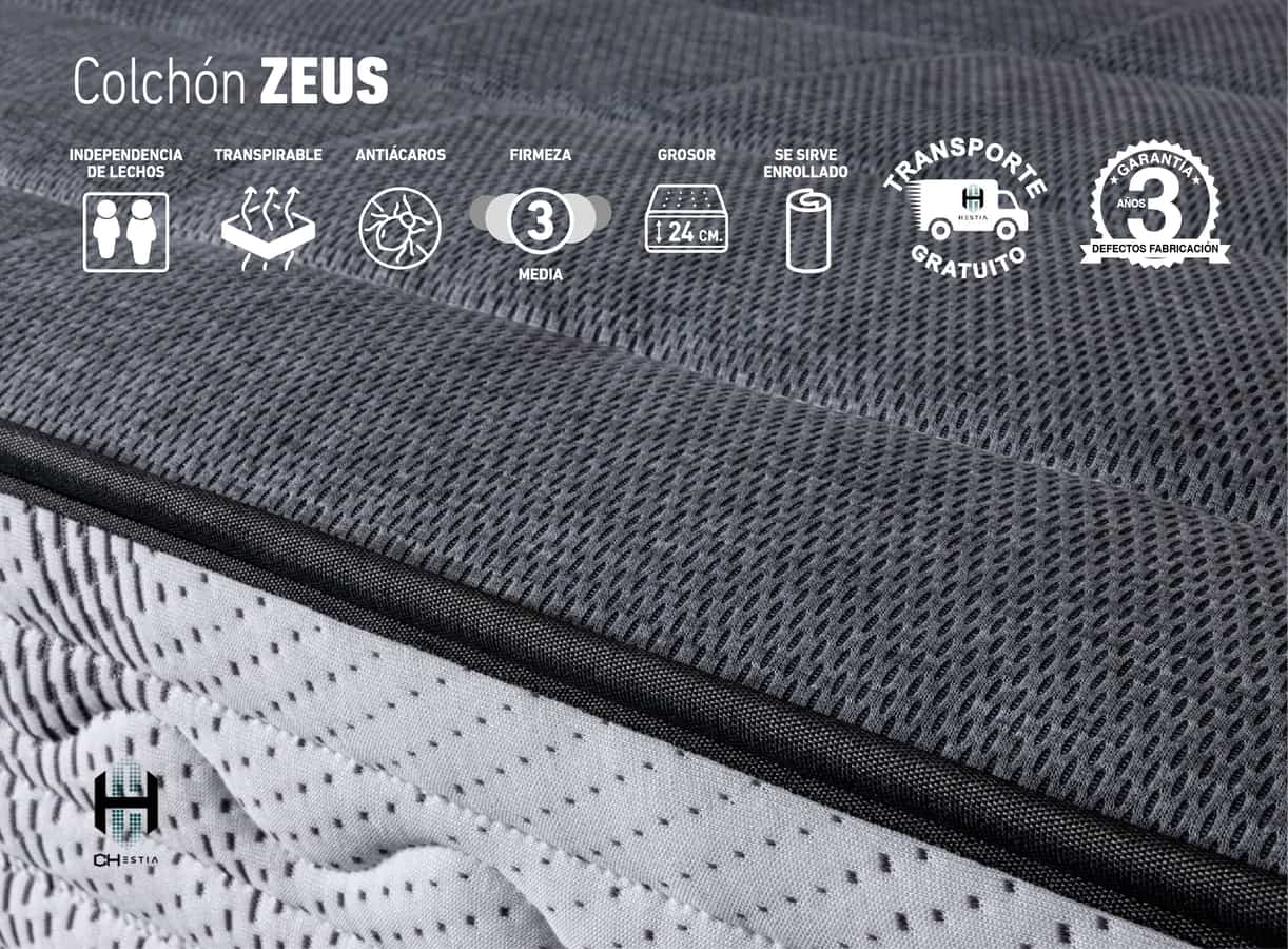 Características técnicas del Colchón Zeus Chestia con núcleo HR y acolchado confortable