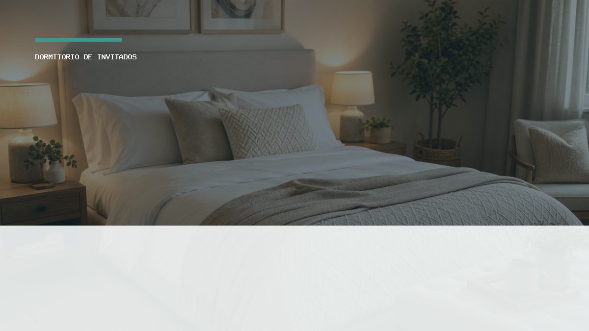 Dormitorio de invitados cómodo con cama vestida en tonos neutros y ambiente acogedor