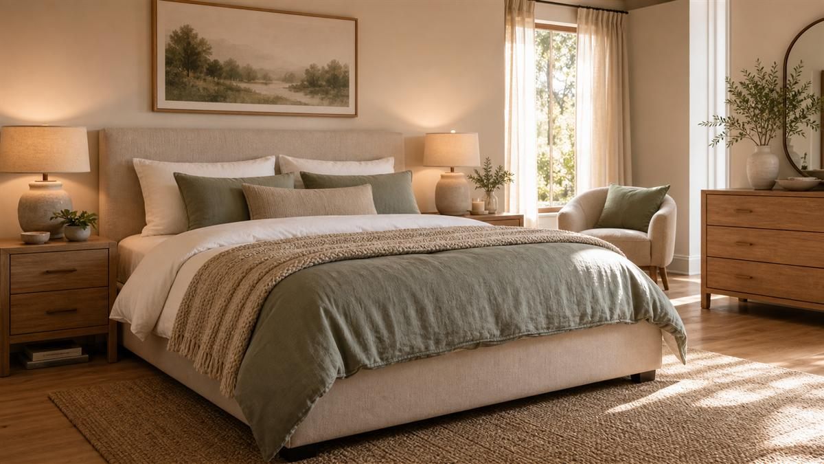 Cama completa con colchón y base en dormitorio cuidado para ilustrar un pack de descanso